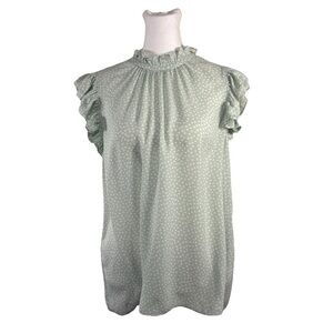 Express Women’s Polka Dot Green Ruffled Blouse